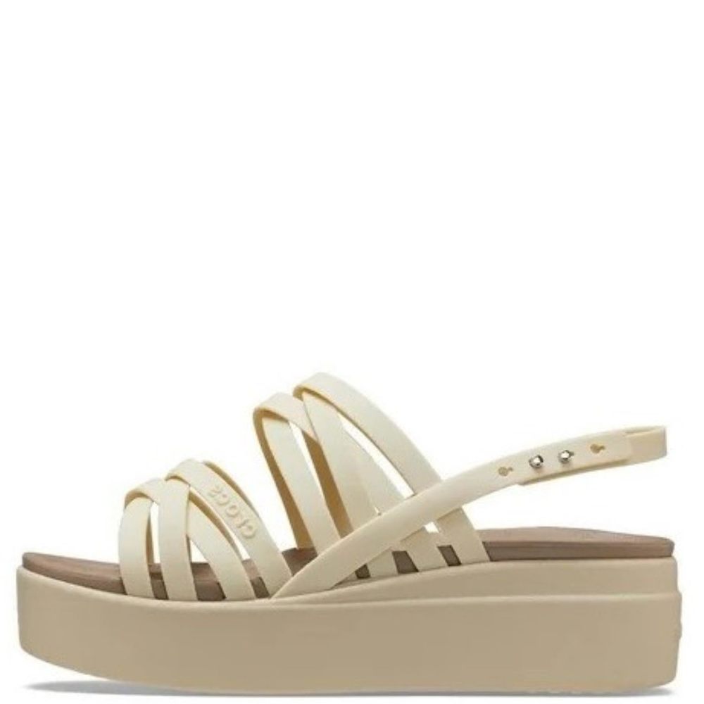CROCS WOMEN'S BROOKLYN LOW STRAPPY WEDGES SANDAL, BONE, NUMERIC_9 - Picture 5 of 6